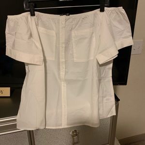 Express off the shoulder white button down blouse